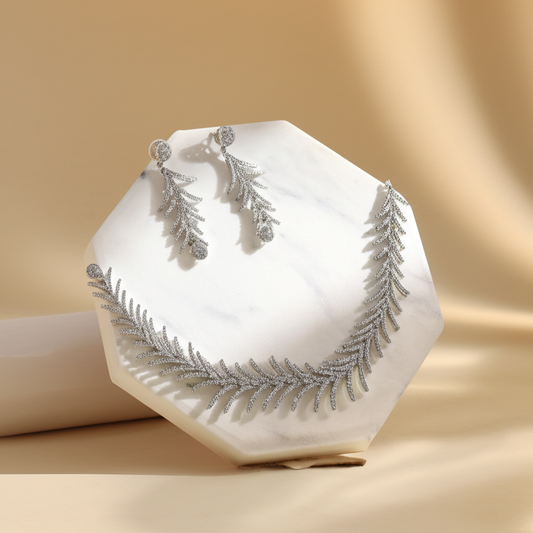 AD Feather shaped tassels necklace set - Necklace and earrings set - View 2