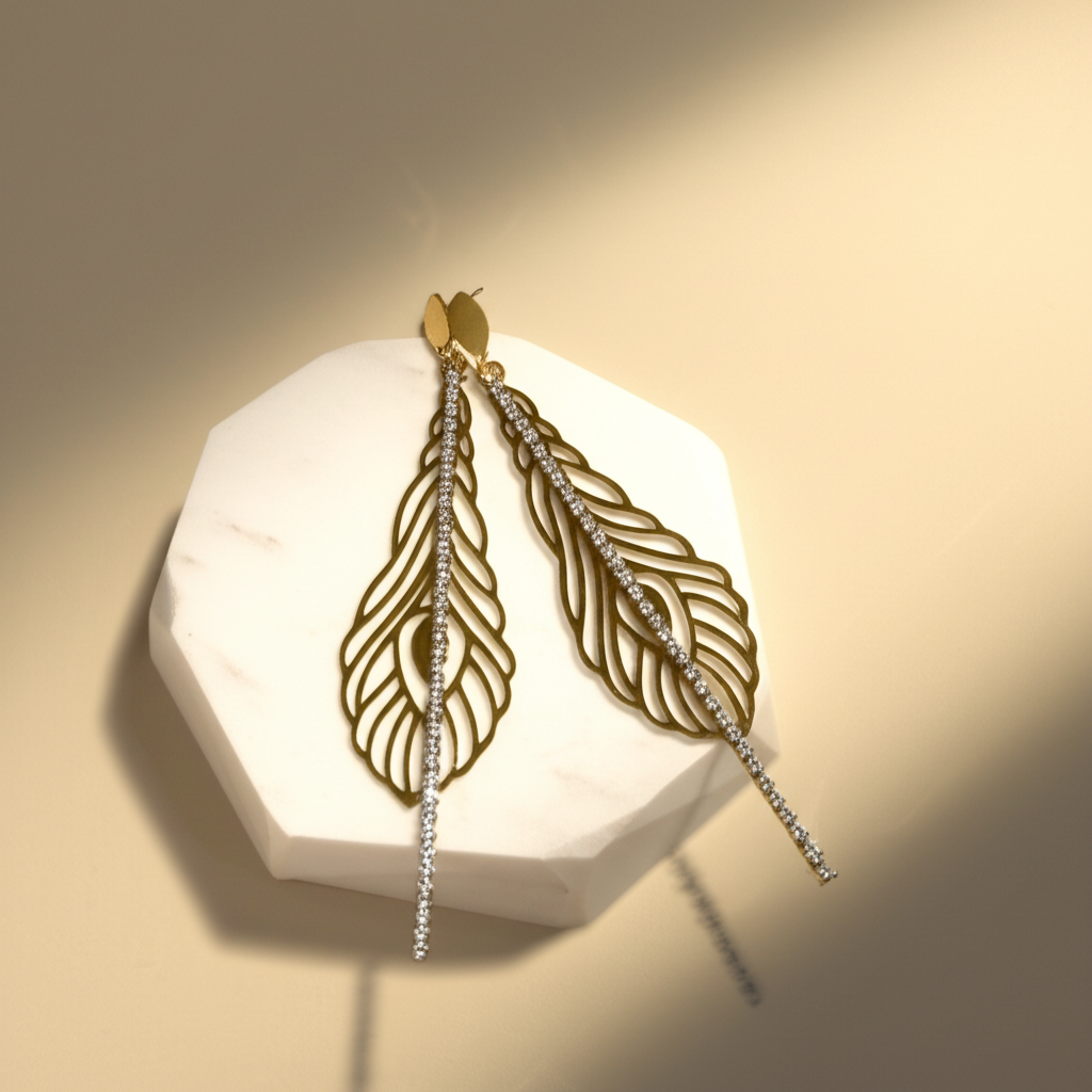 Feather shaped rhinestones earrings - Earrings - View 5