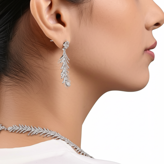 AD Feather shaped tassels necklace set - Necklace and earrings set - View 1