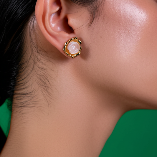 Baby pink rose inside a flower studs - Earrings - View 1