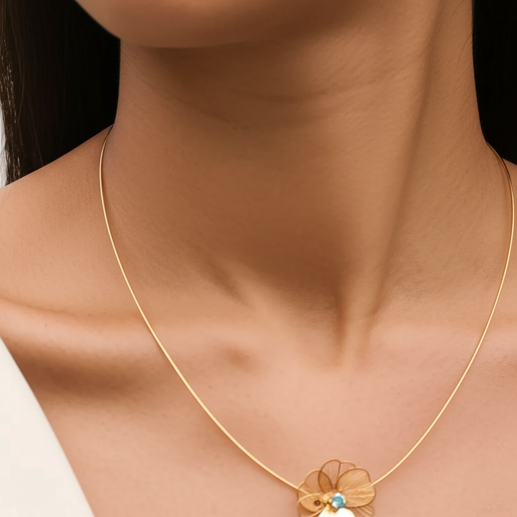 Beautiful drop down flower hasli necklace  - Necklaces - View 1