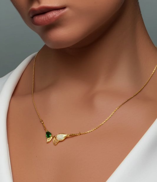 Beautiful white green stone butterfly pendant chain - Necklaces - View 1