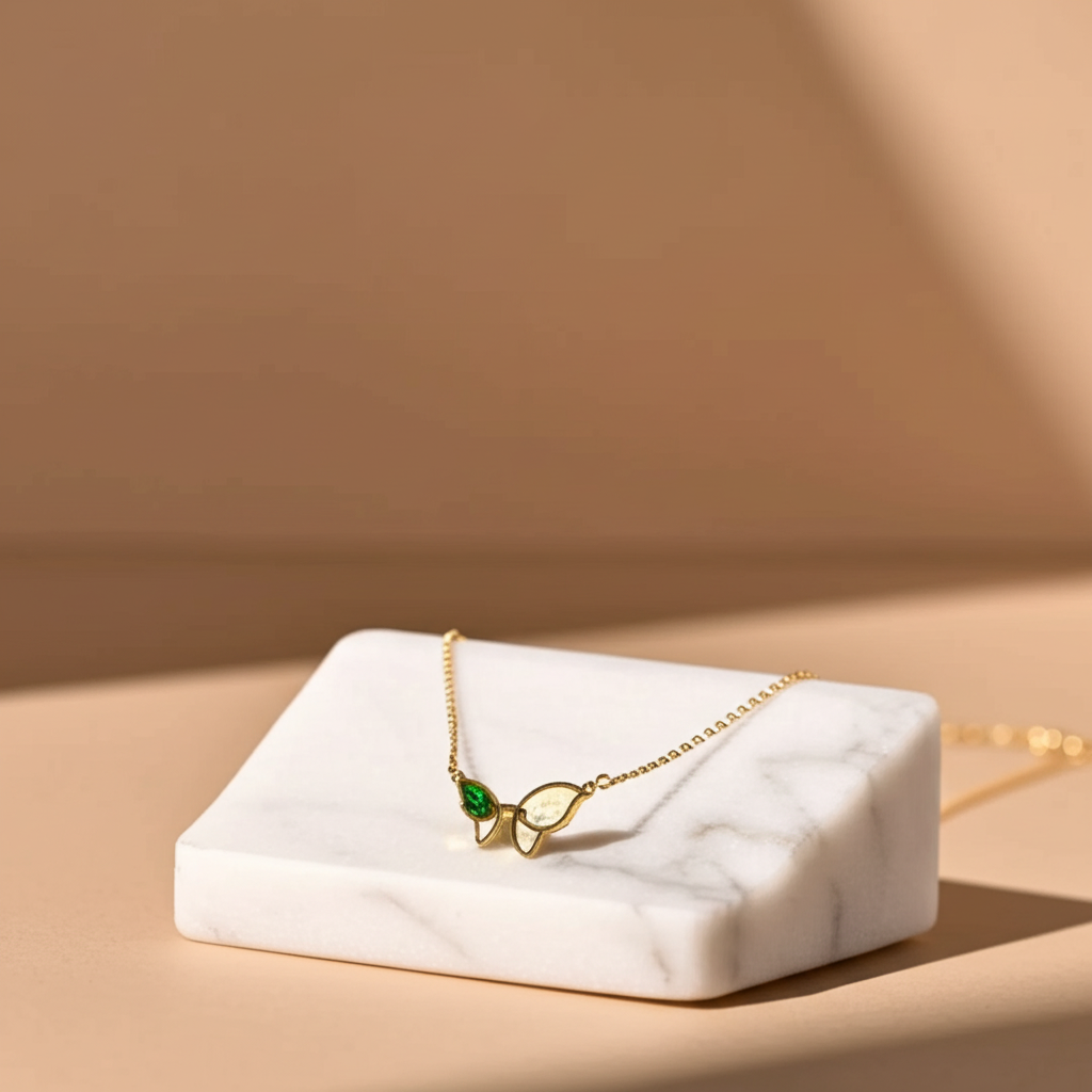 Beautiful white green stone butterfly pendant chain - Necklaces - View 2
