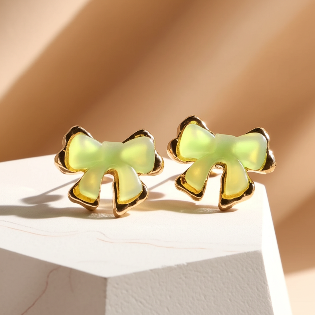 Bow-Knot green studs - Earrings - View 2