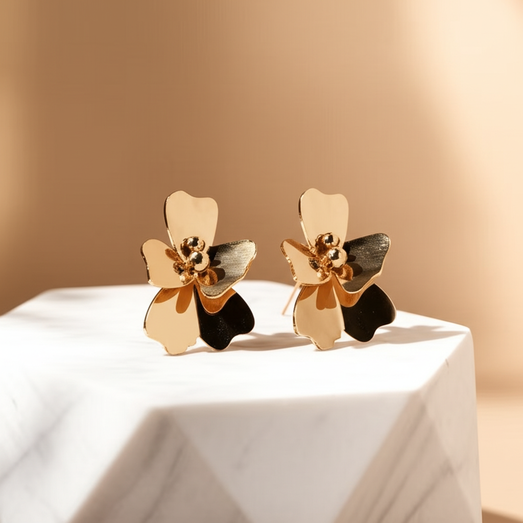 Chunky flower dangling earrings  - Earrings - View 2