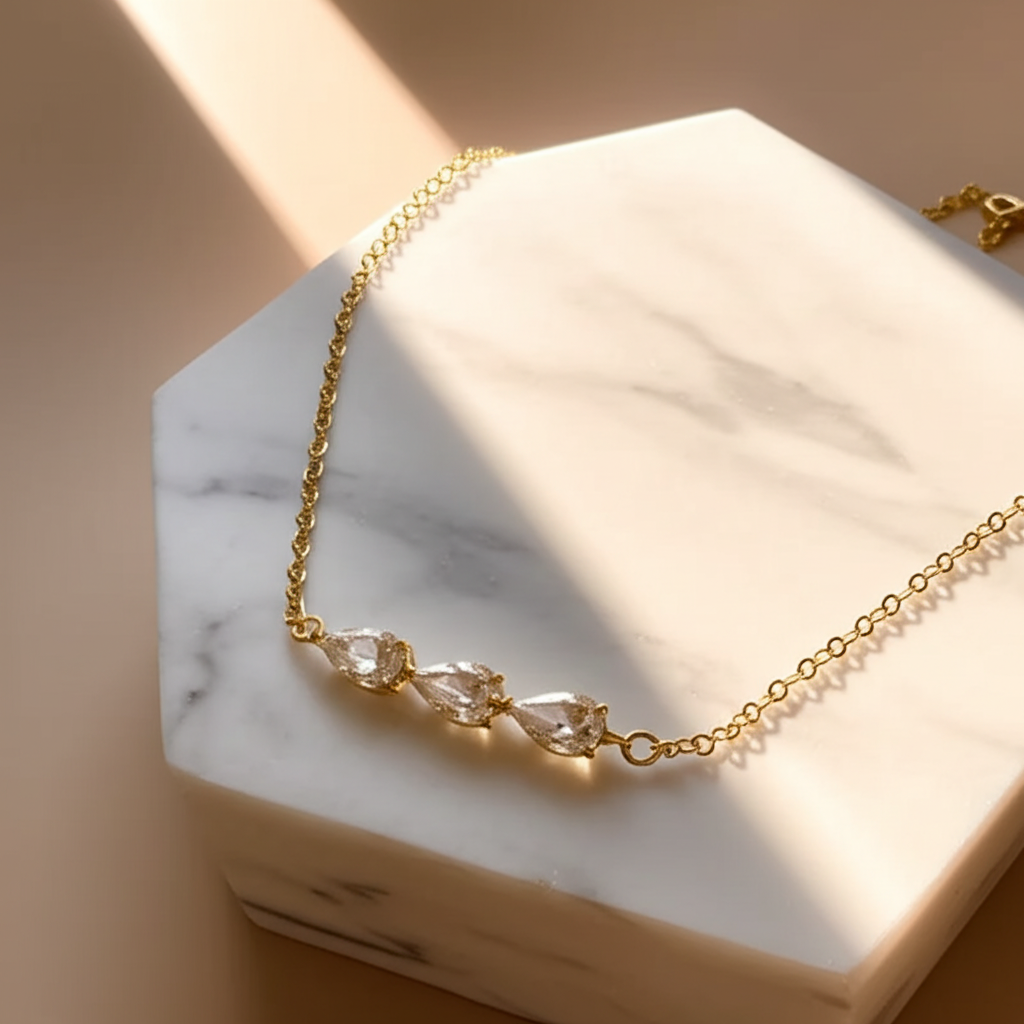 Minimal three leaf white stone bracelet  - Bracelets - View 1