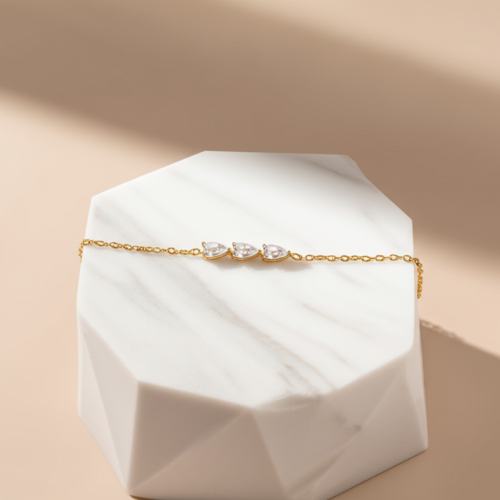 Minimal three leaf white stone bracelet  - Bracelets - View 3