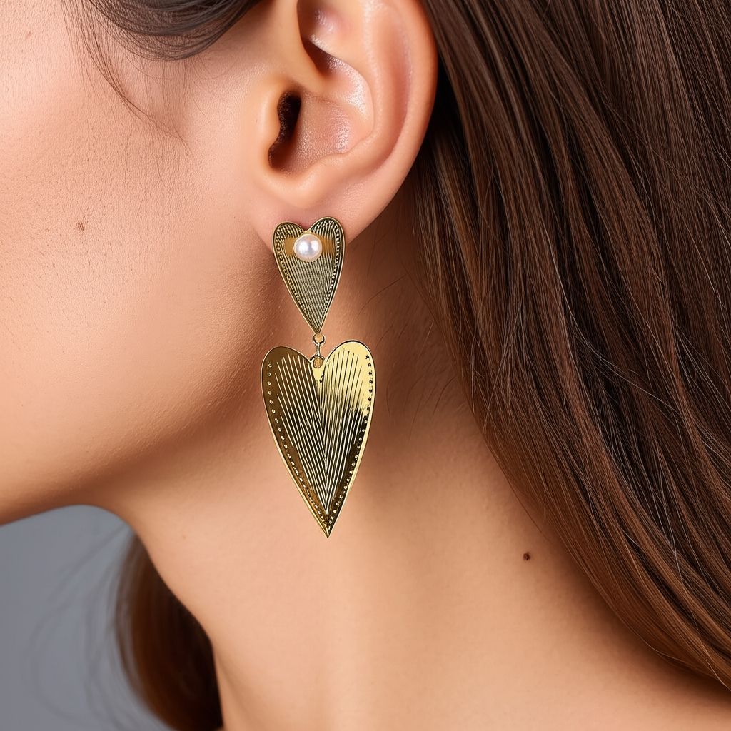 Double heart shaped drop earrings  - Earrings - View 1