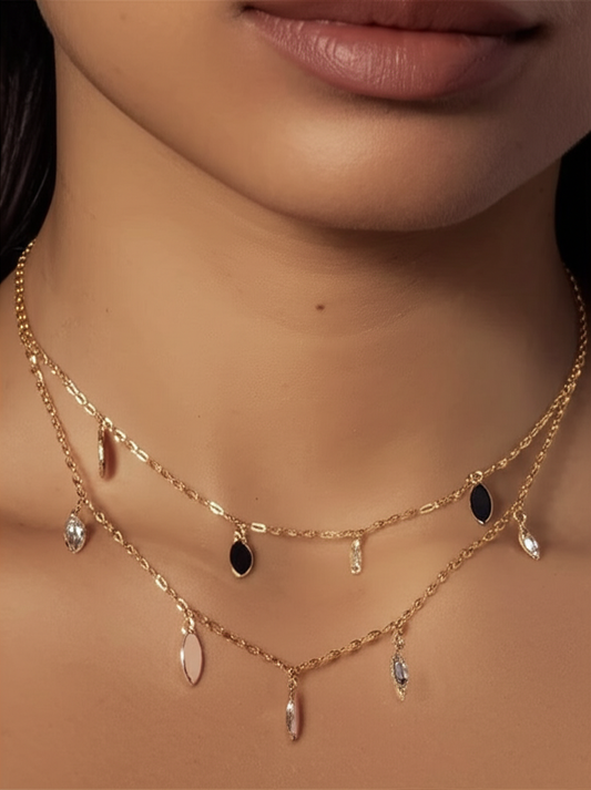 Double layer stone chain with adjustable bead to make it a choker - Necklaces - View 1