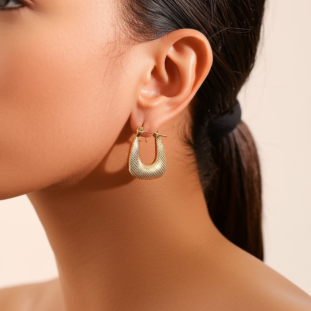 Elegant textured gold hoop earrings  - Earrings - View 1