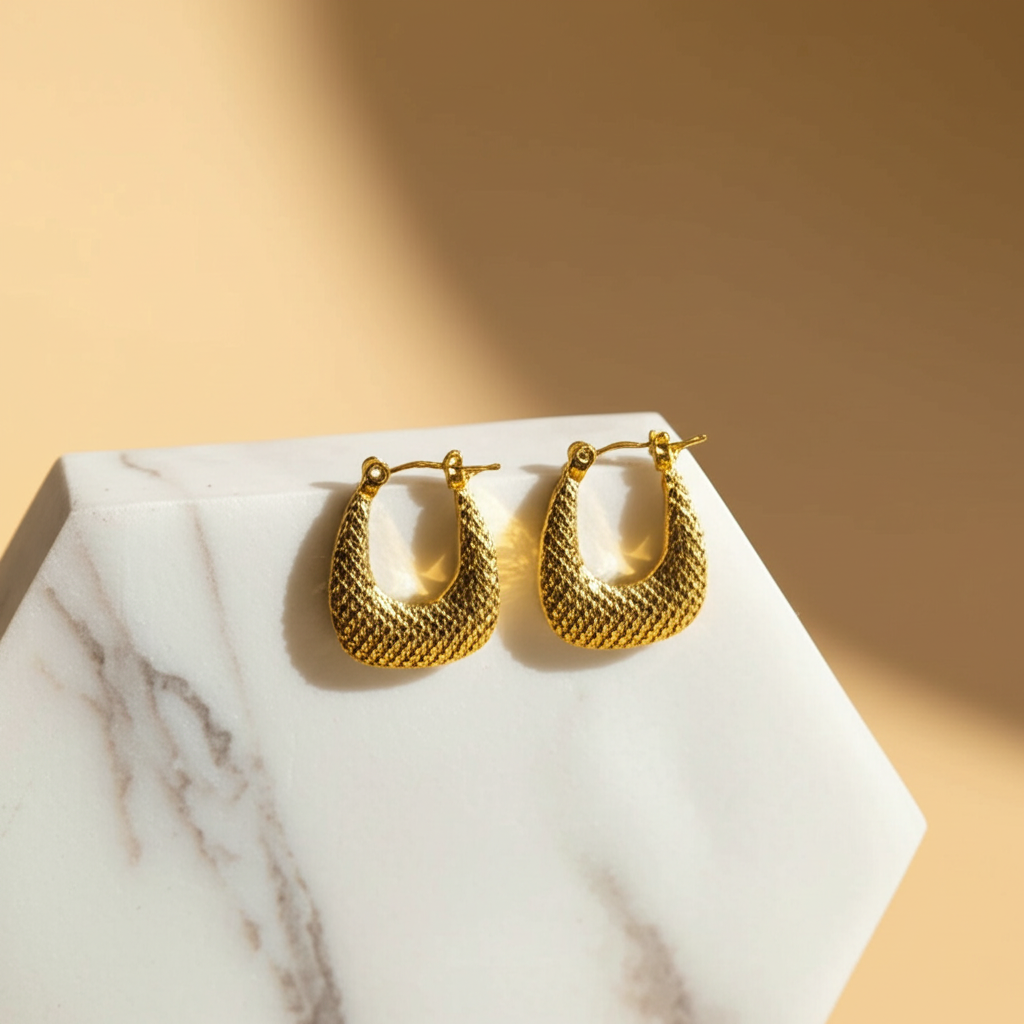 Elegant textured gold hoop earrings  - Earrings - View 2