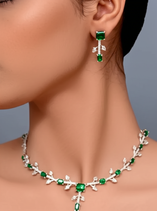 Emerald green crystal necklace set - Necklace and earrings set - View 1
