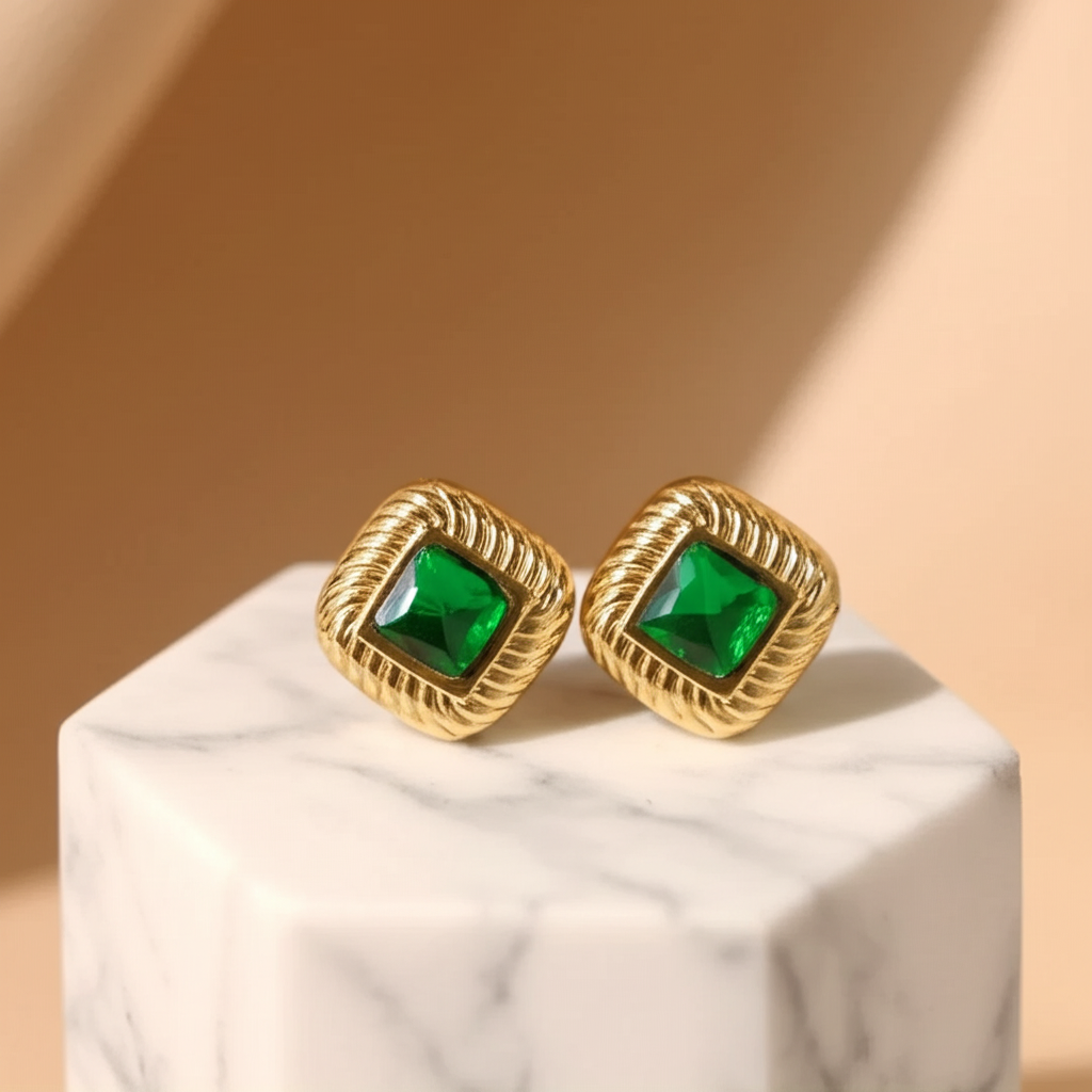 Emerald green crystal studs - Earrings - View 2