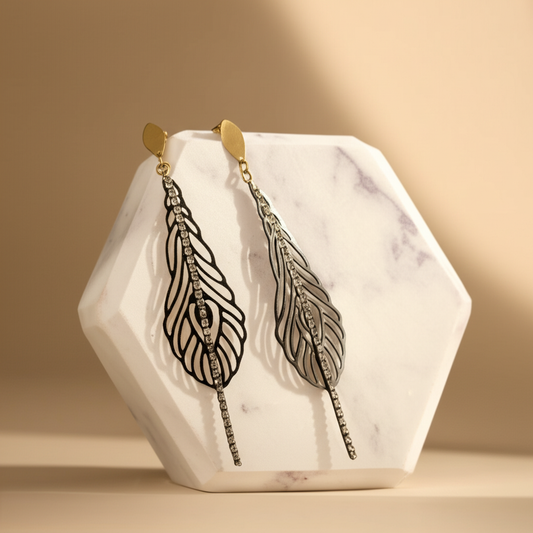 Feather shaped rhinestones earrings  - Earrings - View 1