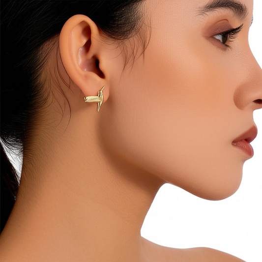Gold toned bird shaped studs - Earrings - View 1