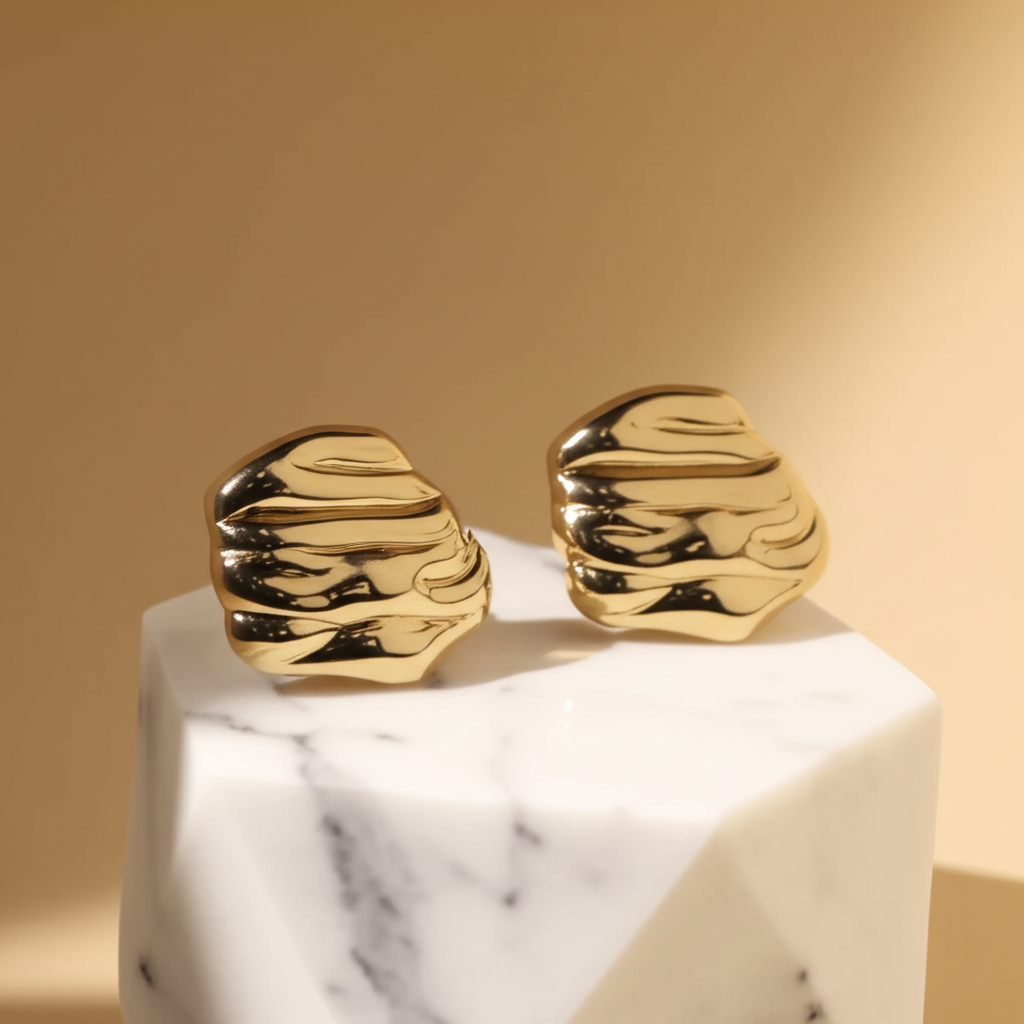 Gold toned oval shaped studs - Earrings - View 2