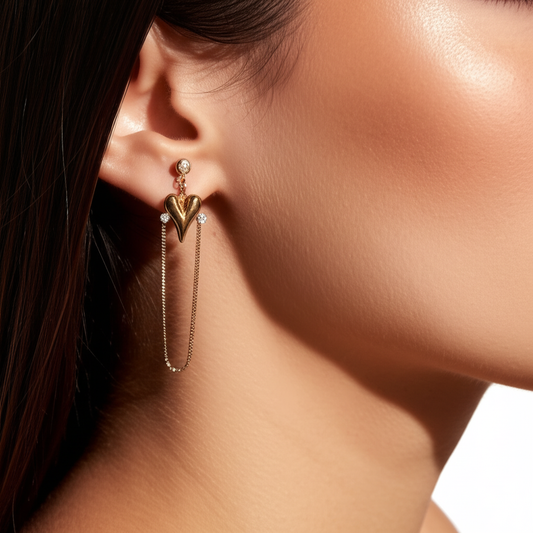 Heart chain dangling earrings  - Earrings - View 1