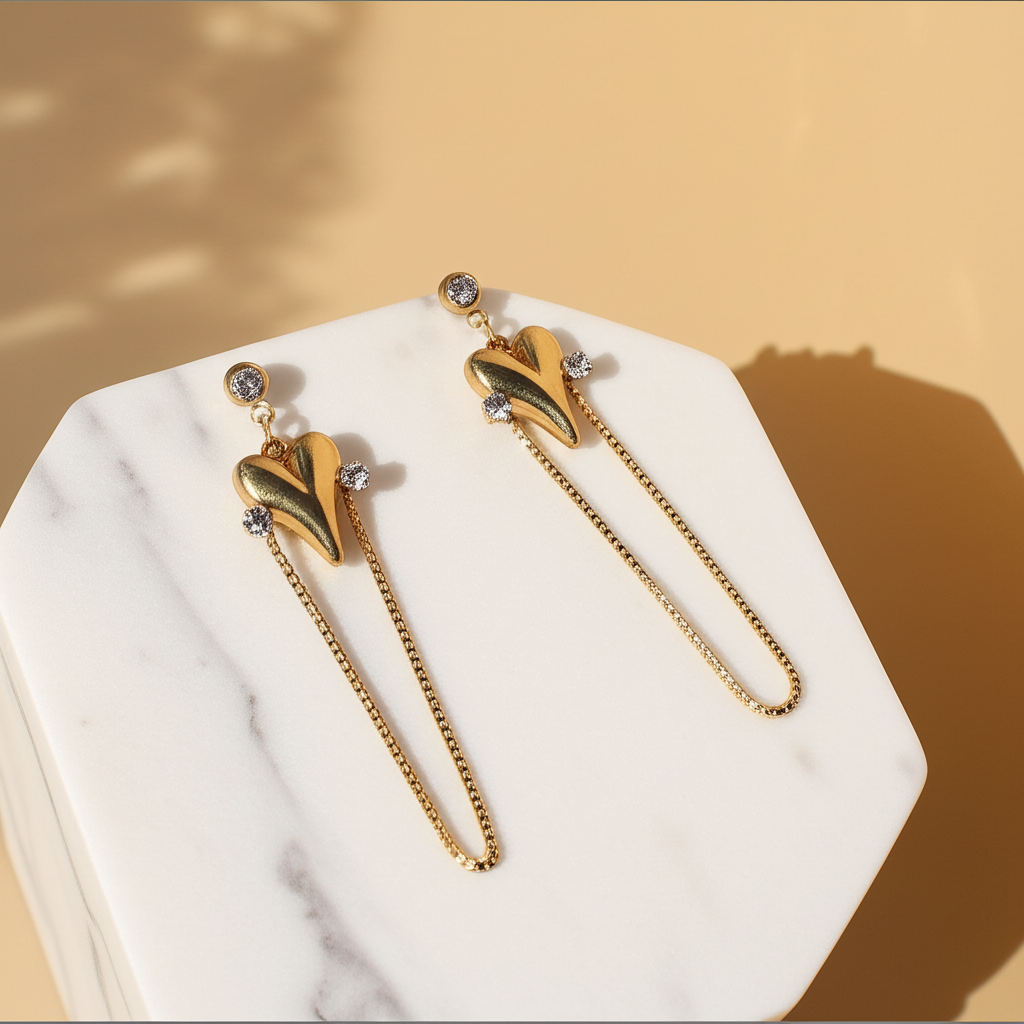 Heart chain dangling earrings  - Earrings - View 2
