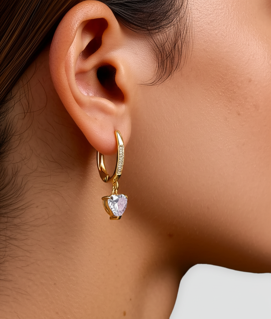 Heart shape dangle drop small hoop earrings  - Earrings - View 1