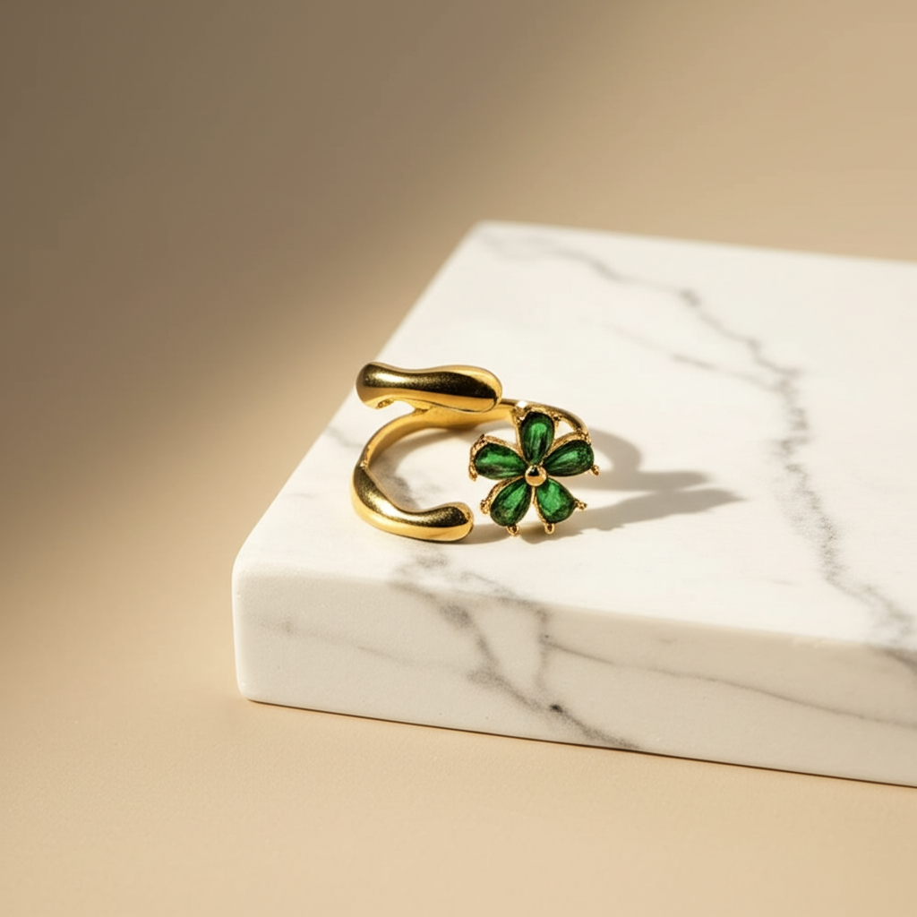 Sparkle & Stone green flower statement ring - Rings - View 2
