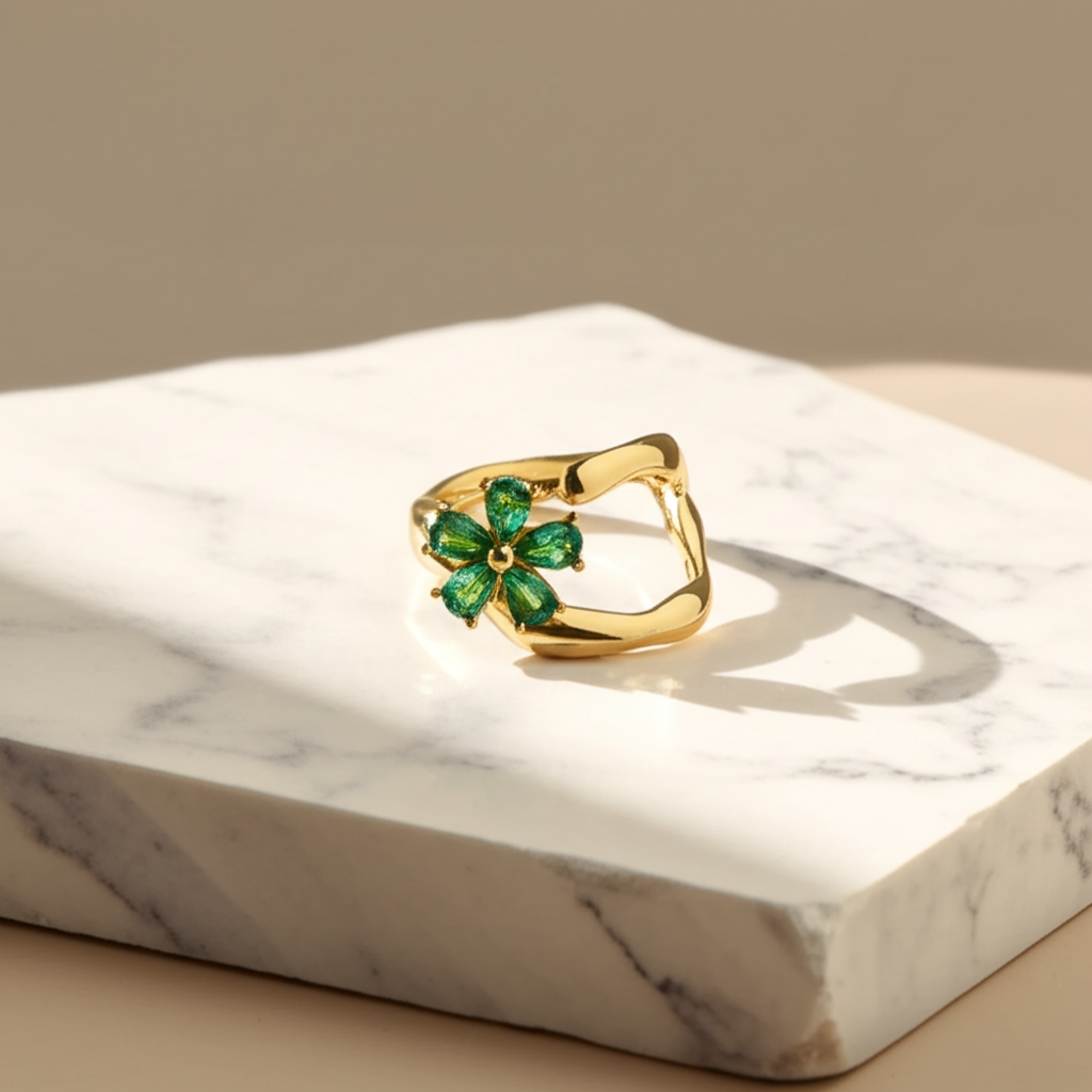 Sparkle & Stone green flower statement ring - Rings - View 3