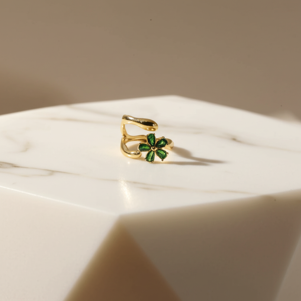 Sparkle & Stone green flower statement ring - Rings - View 4