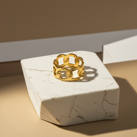 Gilded link band adjustable ring - Rings - View 1