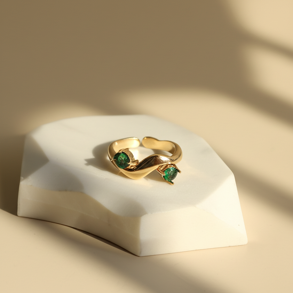 Alternate green crystal diamond ring - Rings - View 2
