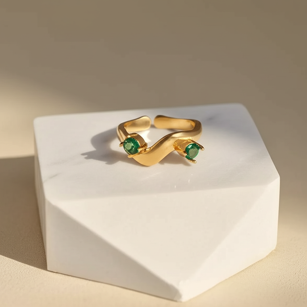 Alternate green crystal diamond ring - Rings - View 3