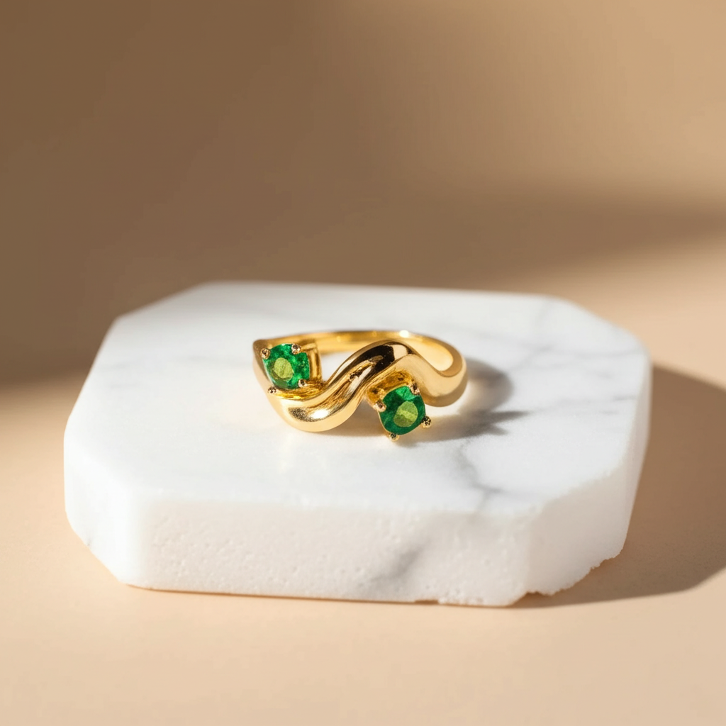 Alternate green crystal diamond ring - Rings - View 4