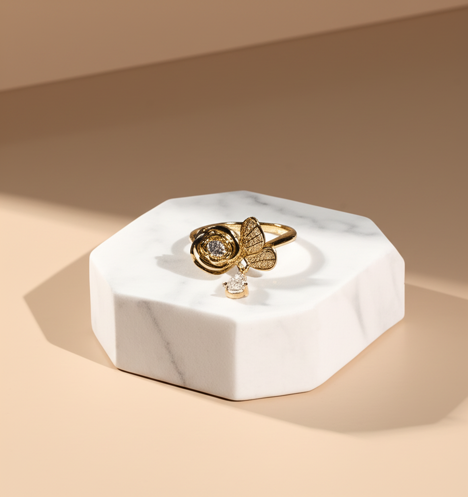 Blooming rose dangle charm ring - Rings - View 1