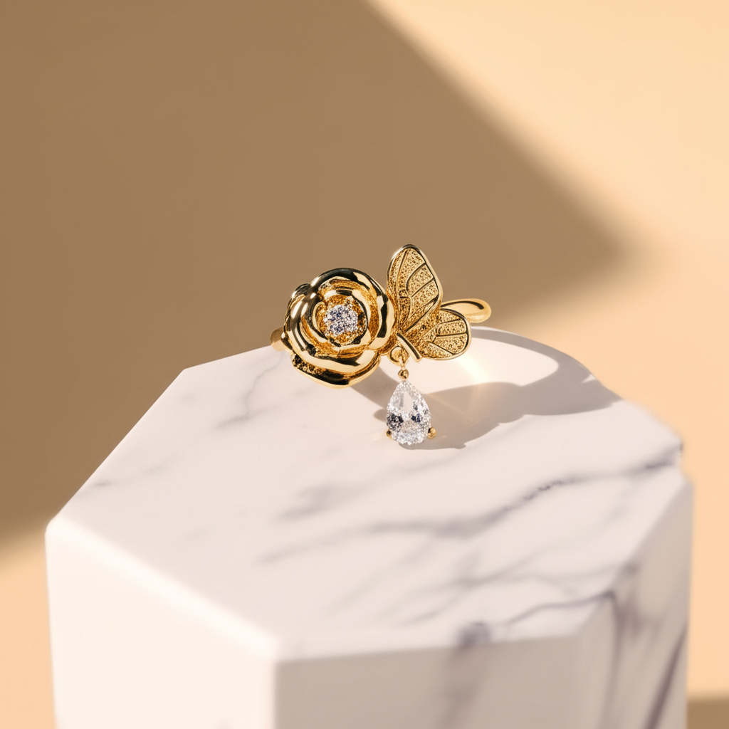 Blooming rose dangle charm ring - Rings - View 2