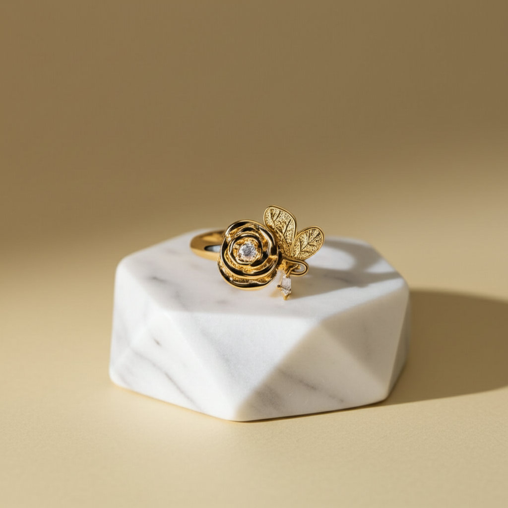 Blooming rose dangle charm ring - Rings - View 3