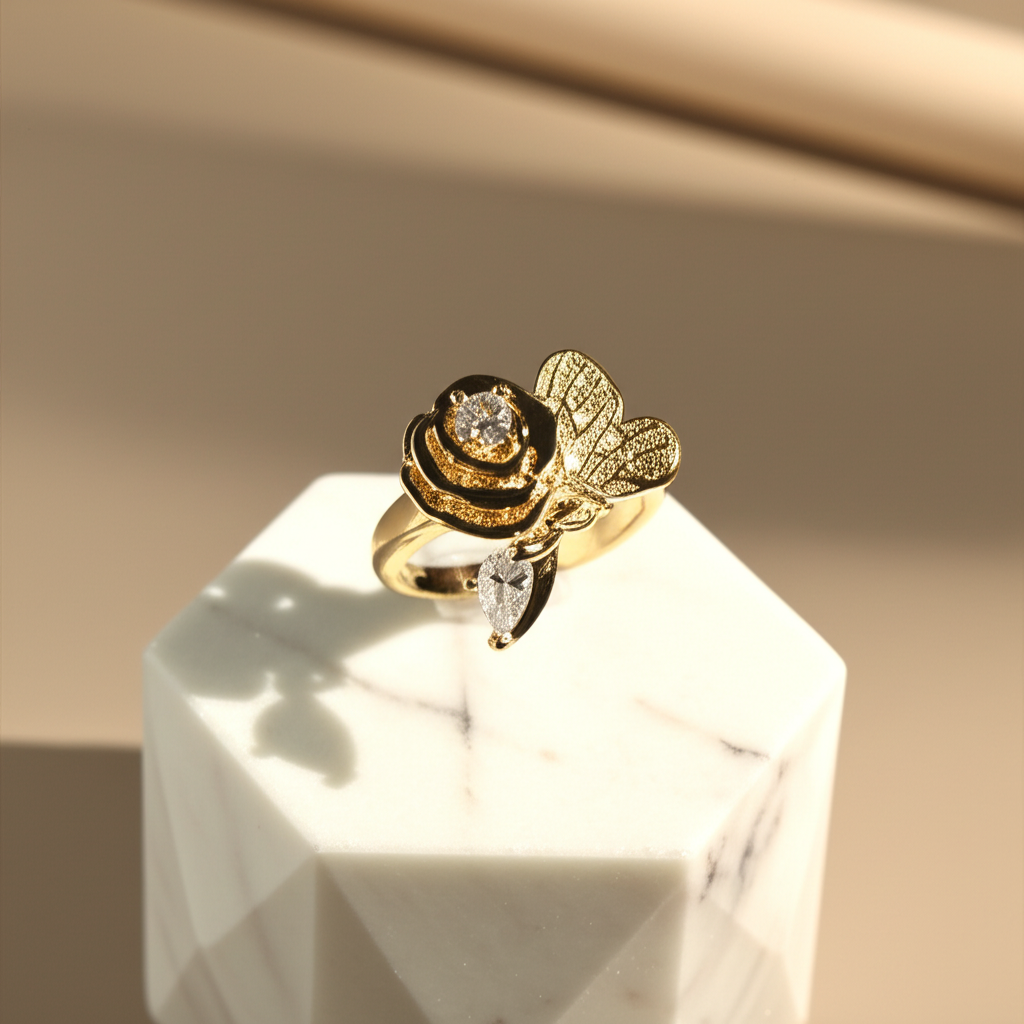 Blooming rose dangle charm ring - Rings - View 4