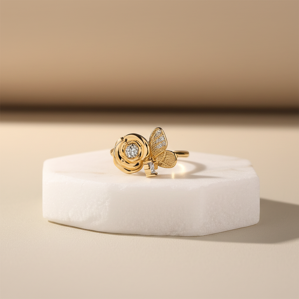 Blooming rose dangle charm ring - Rings - View 5