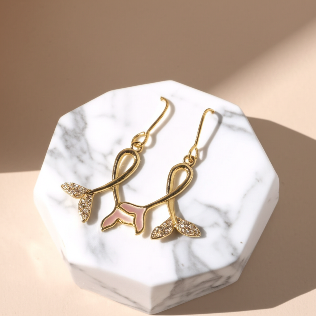 Mermaid tail cross drop earrings  - Earrings - View 3