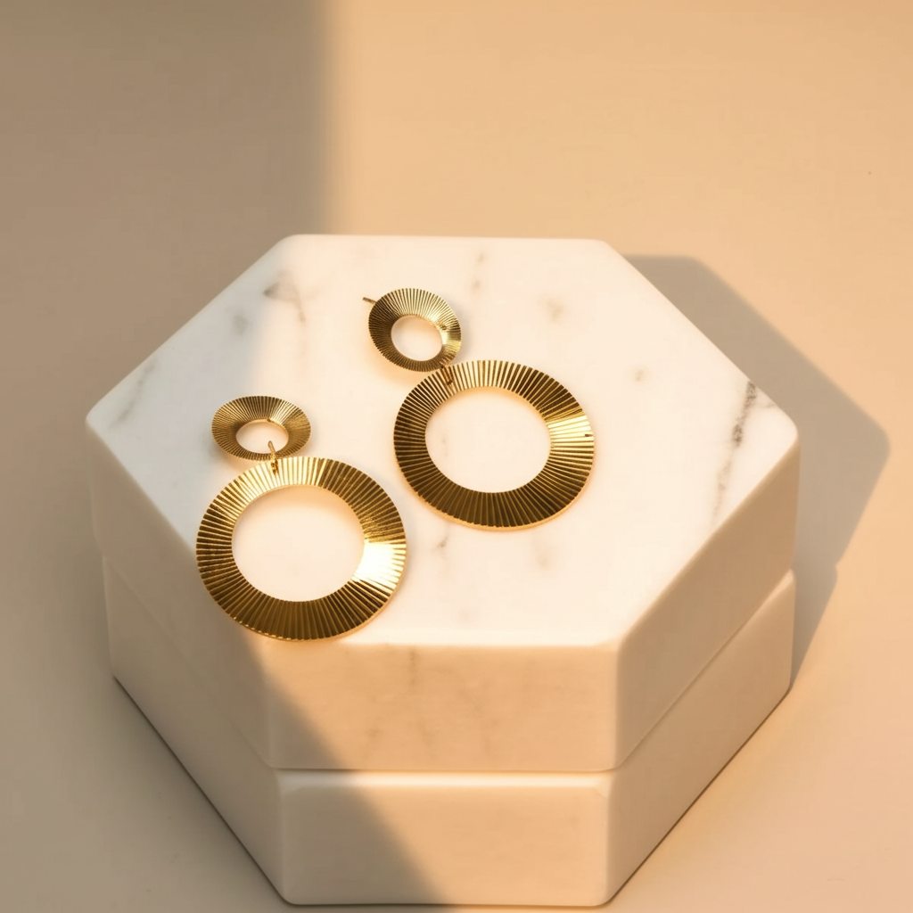 Gold hoop dangle earrings  - Earrings - View 3