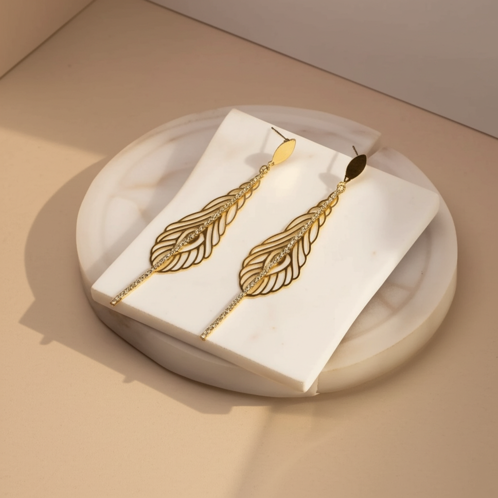 Feather shaped rhinestones earrings  - Earrings - View 2