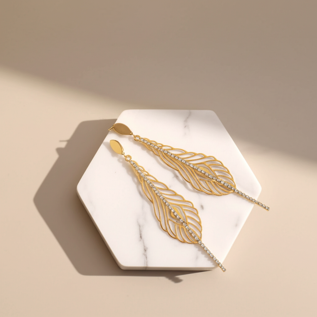 Feather shaped rhinestones earrings  - Earrings - View 4