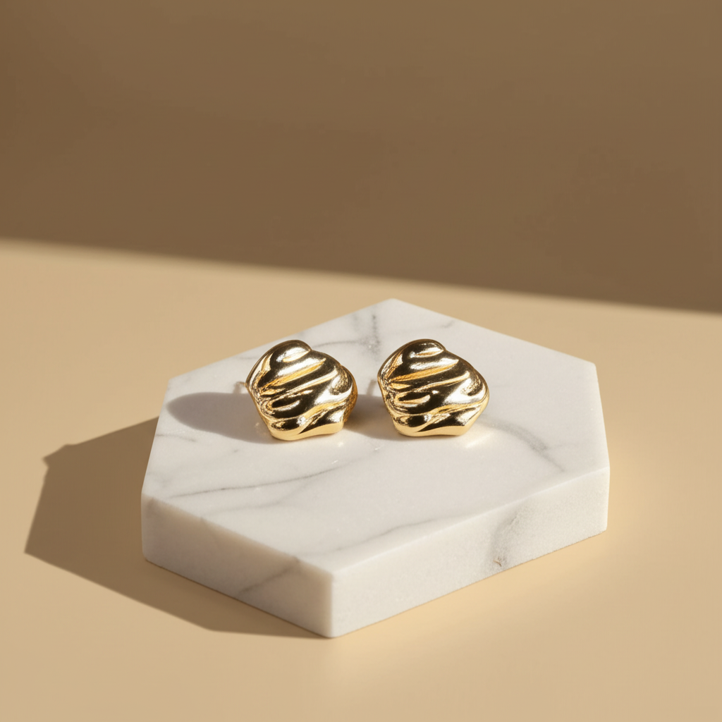 Gold toned oval shaped studs - Earrings - View 3