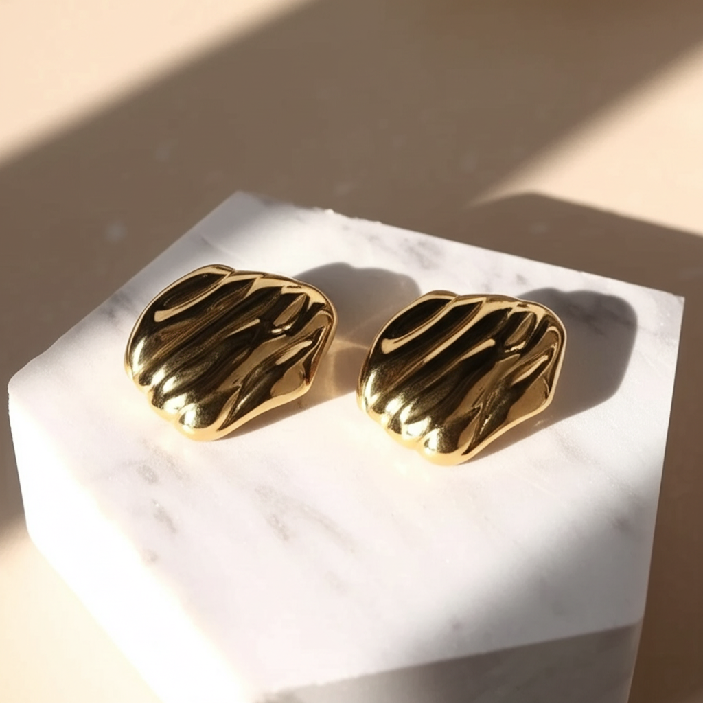 Gold toned oval shaped studs - Earrings - View 4