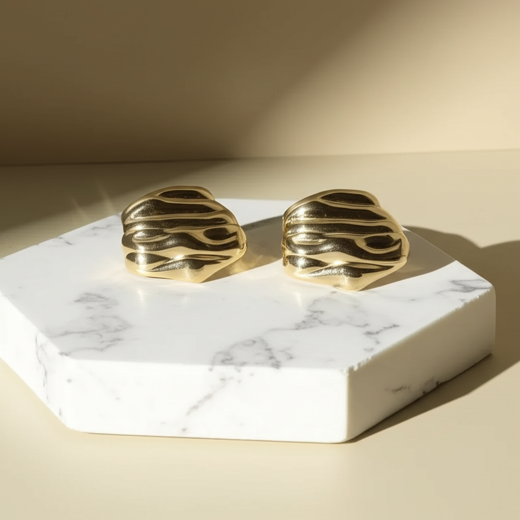 Gold toned oval shaped studs - Earrings - View 5