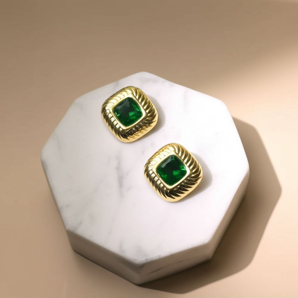 Emerald green crystal studs - Earrings - View 3