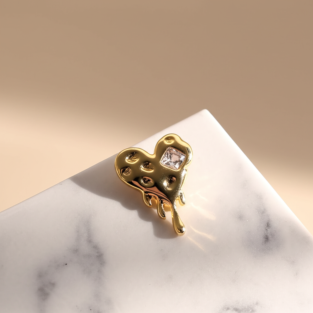 Melted heart stone studded earring  - Earrings - View 1
