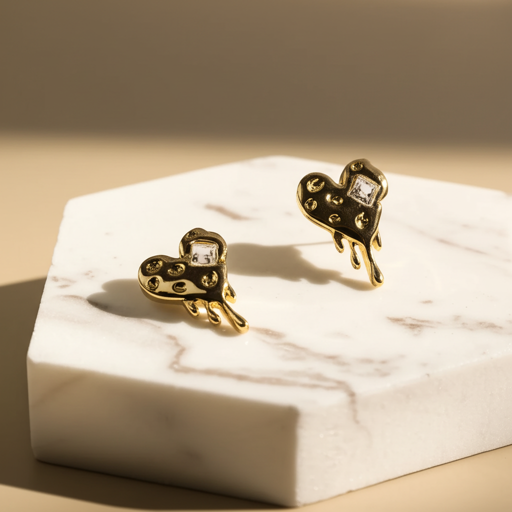Melted heart stone studded earring  - Earrings - View 2