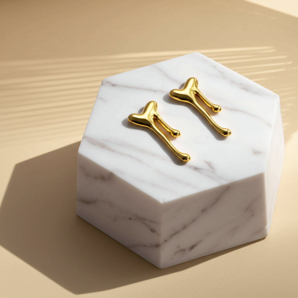 Melted heart drop earring studs - Earrings - View 1