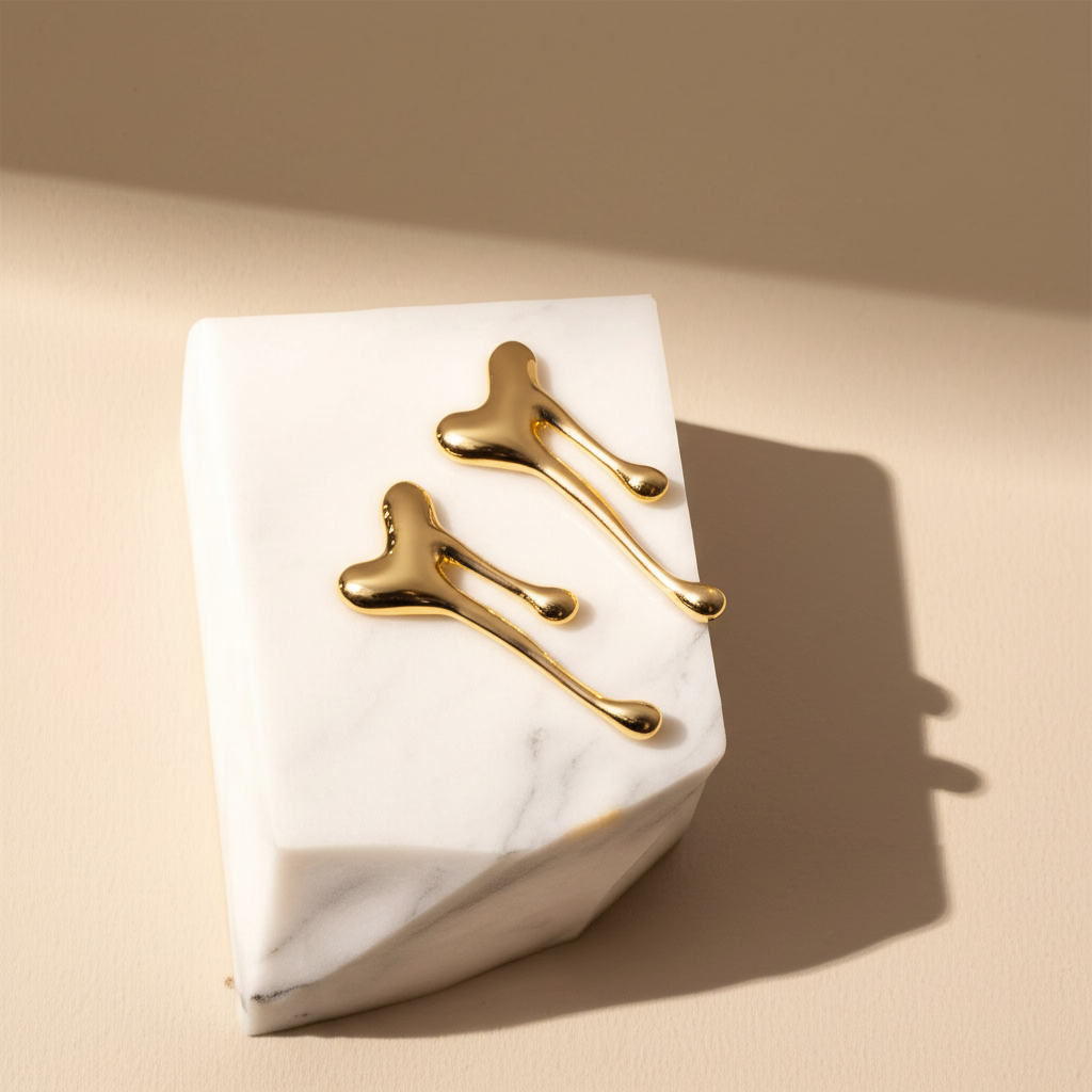 Melted heart drop earring studs - Earrings - View 2
