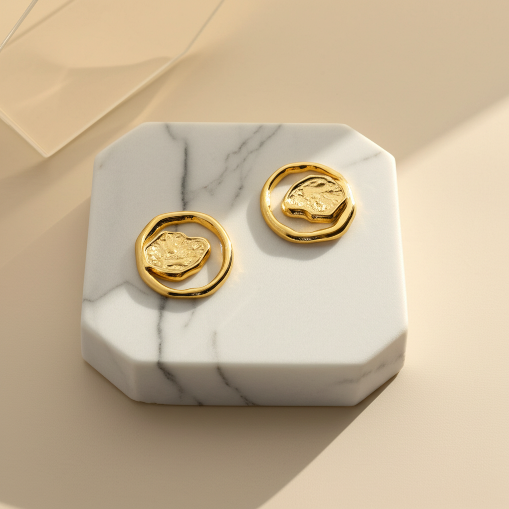 Gold toned classic shape earrings  - Earrings - View 3