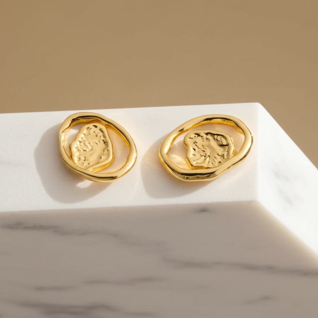 Gold toned classic shape earrings  - Earrings - View 4