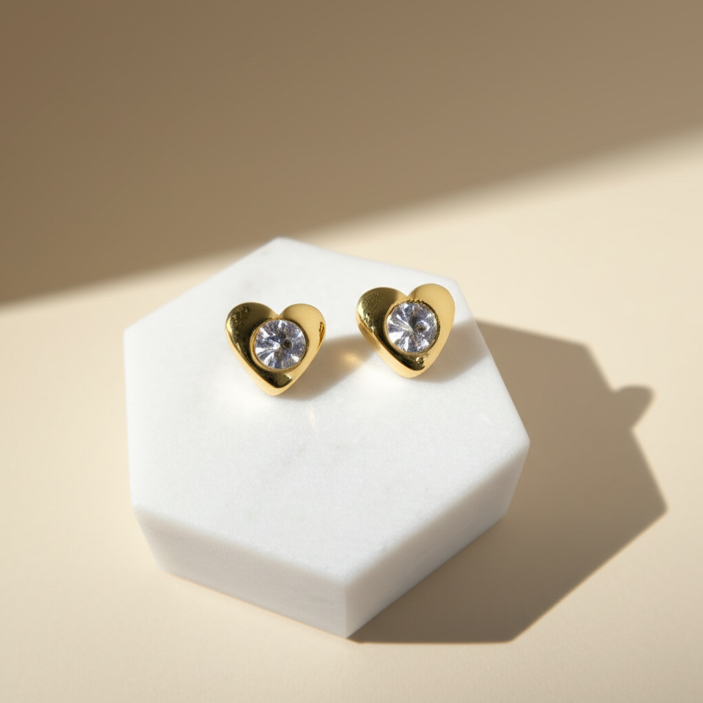 Minimal stone studded heart earrings  - Earrings - View 1